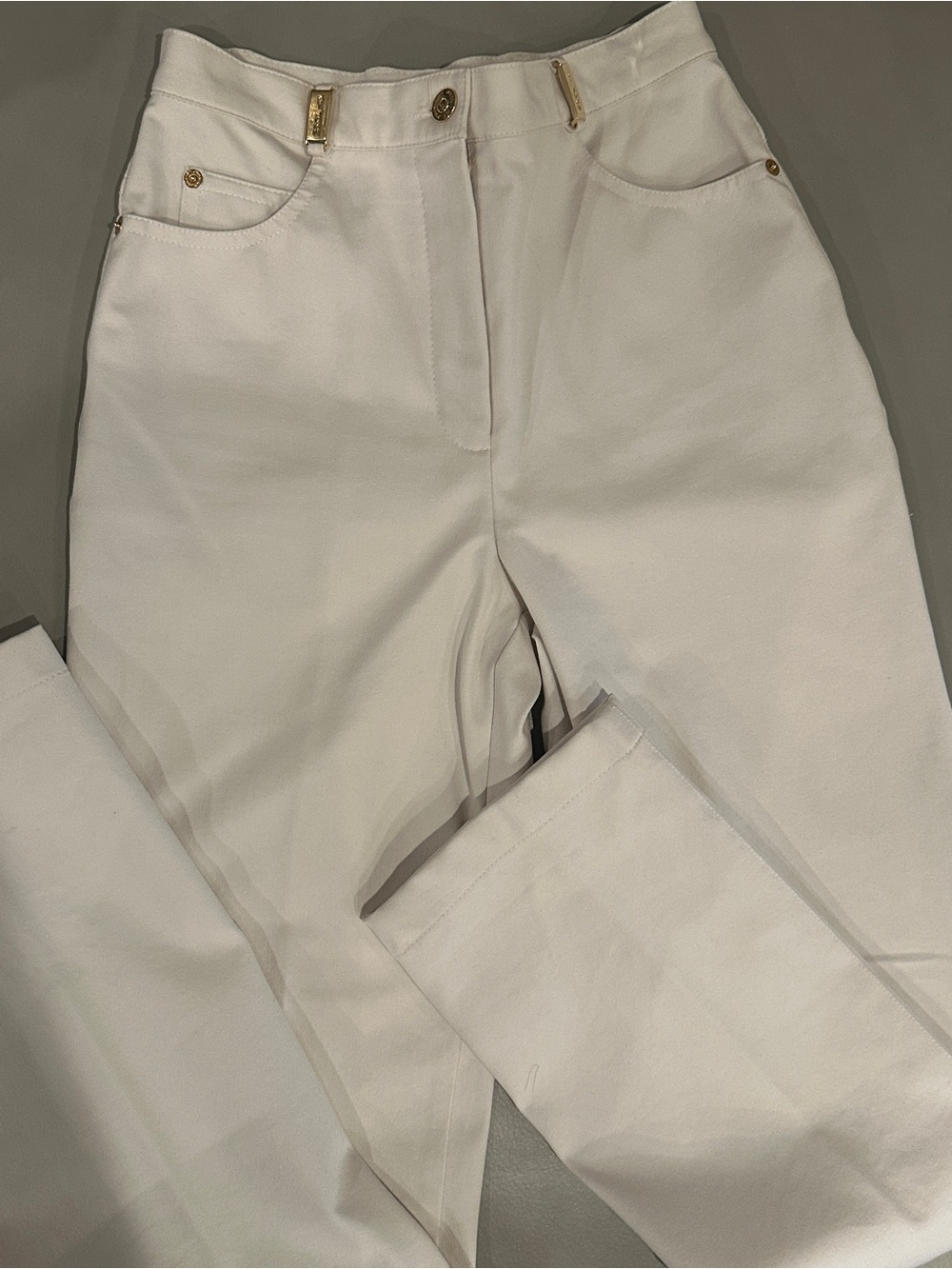 St. John  Cream High-Waist Pants with Gold Hardware
